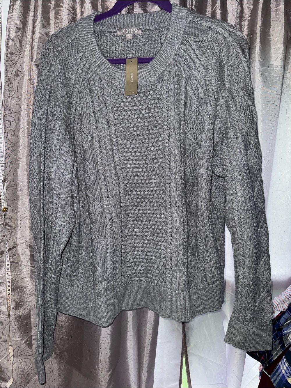 J. Crew Light Gray Cable-Knit Crewneck Sweater
